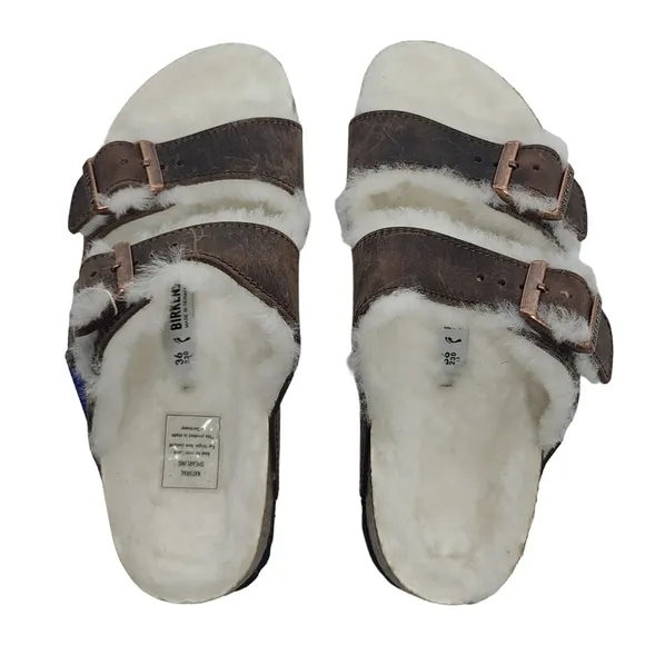 Birkenstock Arizona Sandals Shearling Habana Oiled Leather Euro 36N US 5-5.5 NWT