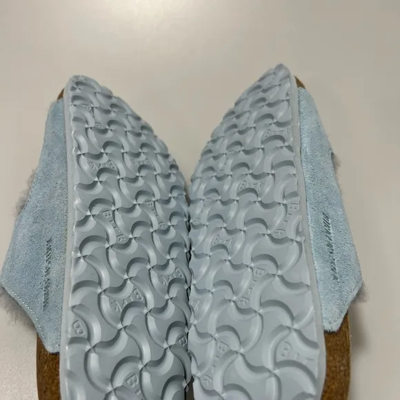 Birkenstock Arizona Shearling-Lined Sandals Light Blue Women’s EU 36/US 5 $160