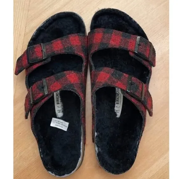 Birkenstock Arizona Shearling Red Plaid size 11