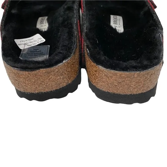 Birkenstock Arizona Shearling Wool Plaid Red Narrow Fit Szs 40/US 9 and 41/US 10