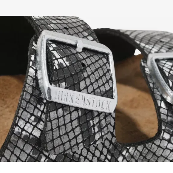 Birkenstock Arizona Slide Sandal NWT Grey &amp; White Snakeskin Size 38 (7-7.5)