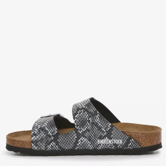 Birkenstock Arizona Slide Sandal NWT Grey &amp; White Snakeskin Size 38 (7-7.5)