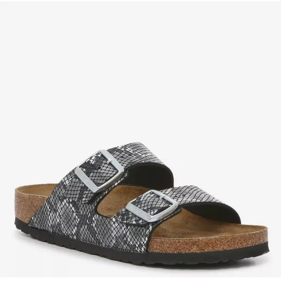 Birkenstock Arizona Slide Sandal NWT Grey &amp; White Snakeskin Size 38 (7-7.5)