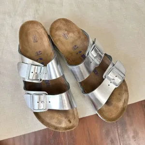 BIRKENSTOCK Arizona Soft Footbed Sandals - Metallic Silver