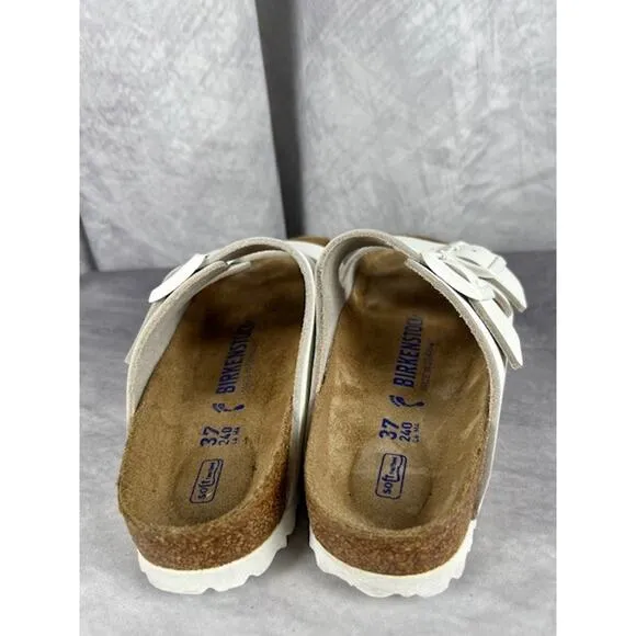 Birkenstock Arizona Soft Footbed Suede Leather Sandals L6, M4 - Antique White