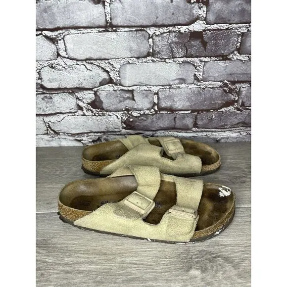Birkenstock Arizona SOFT FOOTBED Beige Suede Leather Sandals Women Sz 40EU/9M US