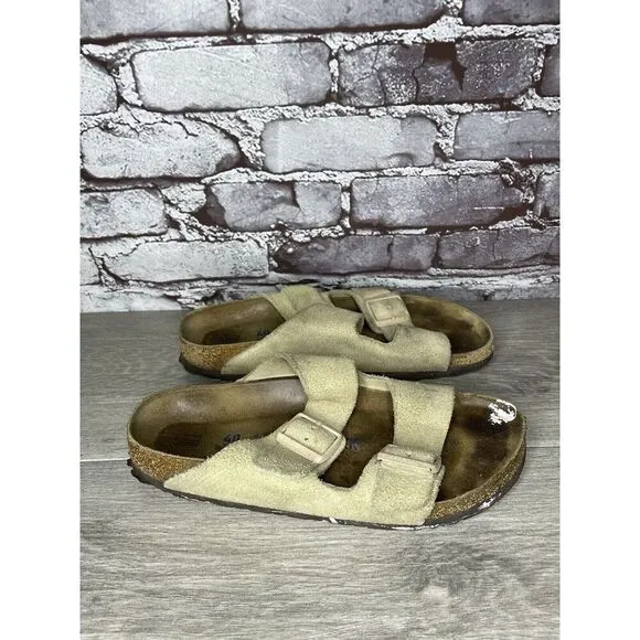 Birkenstock Arizona SOFT FOOTBED Beige Suede Leather Sandals Women Sz 40EU/9M US