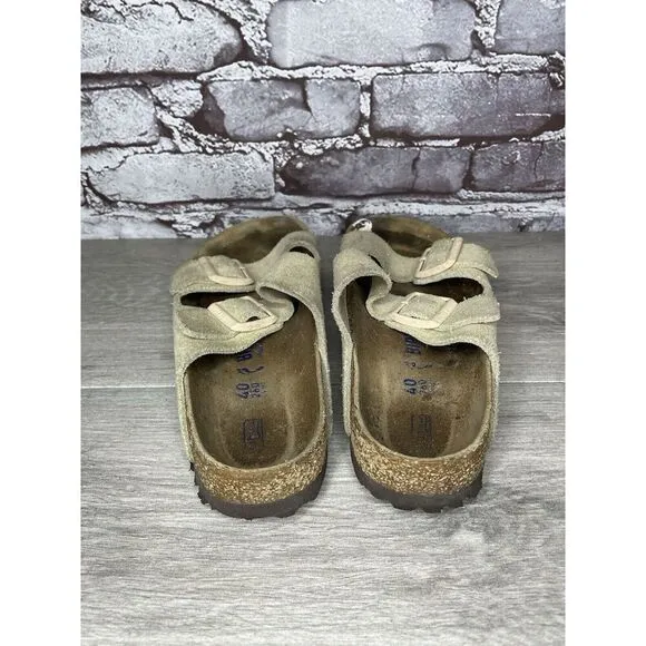 Birkenstock Arizona SOFT FOOTBED Beige Suede Leather Sandals Women Sz 40EU/9M US