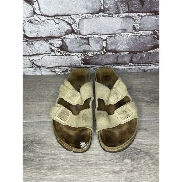 Birkenstock Arizona SOFT FOOTBED Beige Suede Leather Sandals Women Sz 40EU/9M US