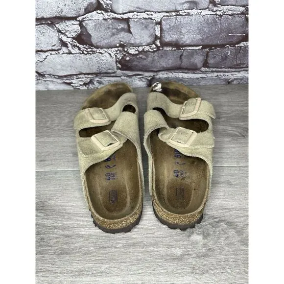 Birkenstock Arizona SOFT FOOTBED Beige Suede Leather Sandals Women Sz 40EU/9M US