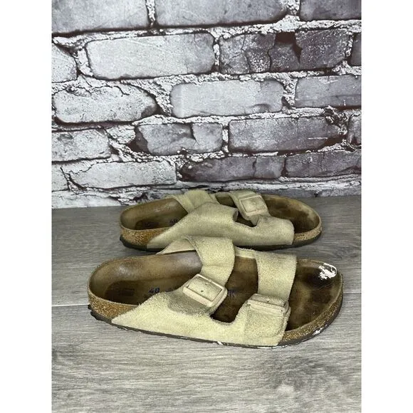 Birkenstock Arizona SOFT FOOTBED Beige Suede Leather Sandals Women Sz 40EU/9M US
