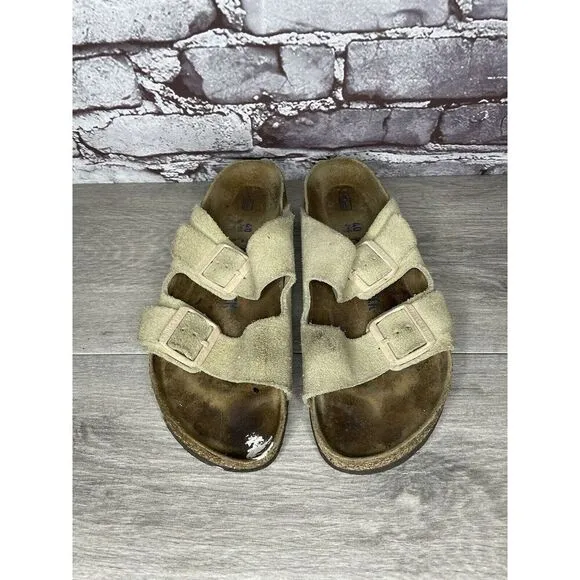 Birkenstock Arizona SOFT FOOTBED Beige Suede Leather Sandals Women Sz 40EU/9M US