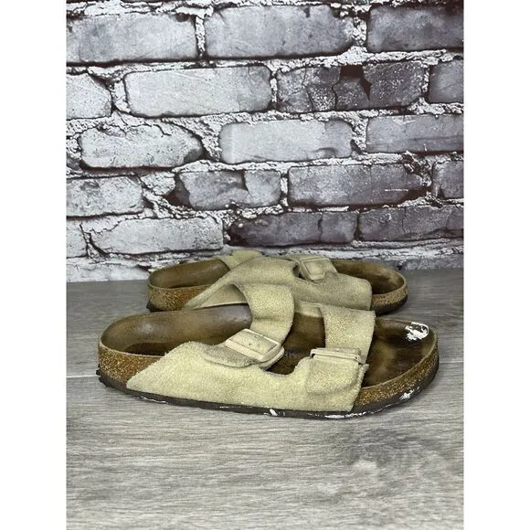 Birkenstock Arizona SOFT FOOTBED Beige Suede Leather Sandals Women Sz 40EU/9M US