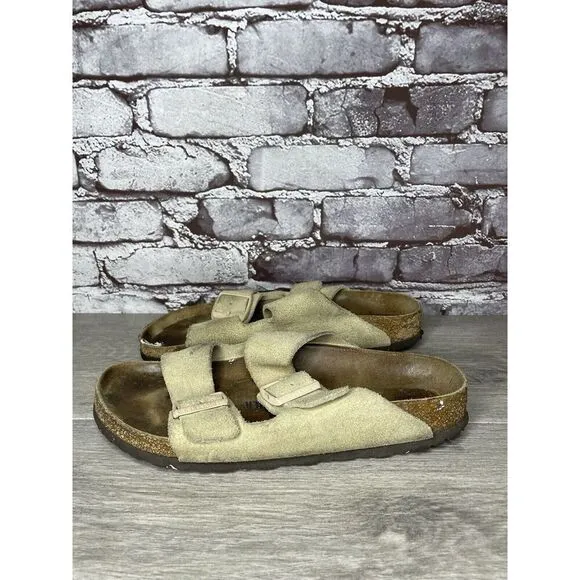 Birkenstock Arizona SOFT FOOTBED Beige Suede Leather Sandals Women Sz 40EU/9M US