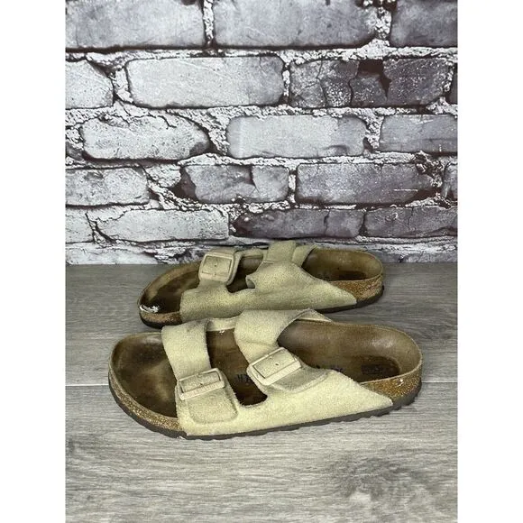Birkenstock Arizona SOFT FOOTBED Beige Suede Leather Sandals Women Sz 40EU/9M US