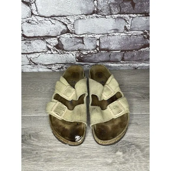 Birkenstock Arizona SOFT FOOTBED Beige Suede Leather Sandals Women Sz 40EU/9M US