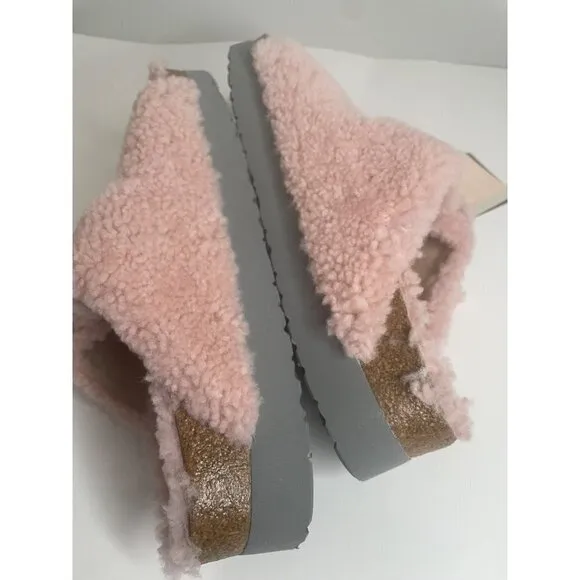 Birkenstock Arizona Teddy Shearling Platform Sandals Pink Big Buckle 38 US 7