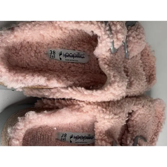 Birkenstock Arizona Teddy Shearling Platform Sandals Pink Big Buckle 38 US 7