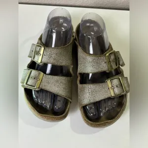 Birkenstock Arizona Washed Metallic Silver Leather 2 Strap Sandals 37 7-7.5