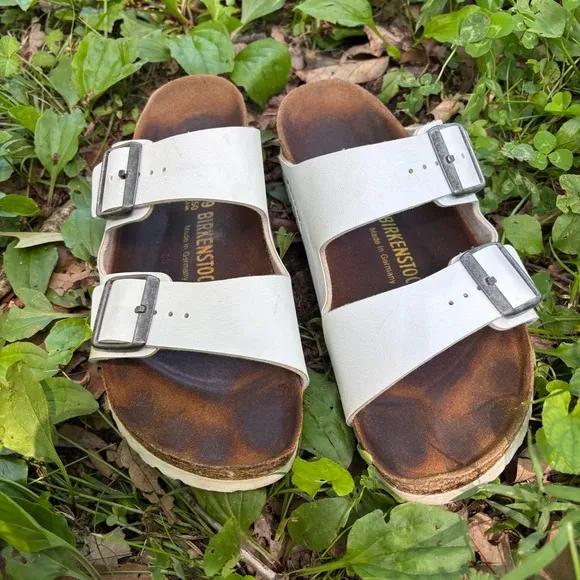 Birkenstock Arizona White Sandals with Buckles