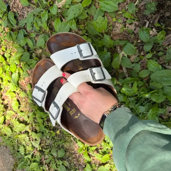 Birkenstock Arizona White Sandals with Buckles