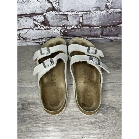 Birkenstock Arizona White Leather Strap Cork Slides Sandals Men Sz 44EU/11M US