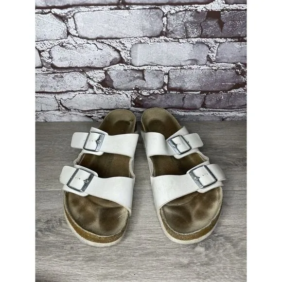 Birkenstock Arizona White Leather Strap Cork Slides Sandals Men Sz 44EU/11M US