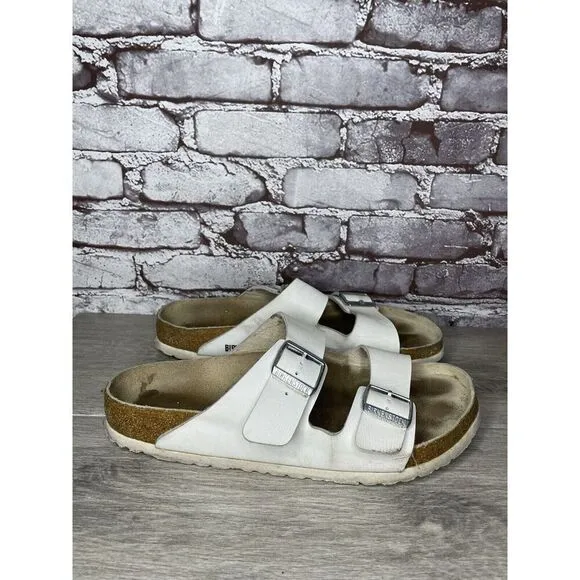 Birkenstock Arizona White Leather Strap Cork Slides Sandals Men Sz 44EU/11M US