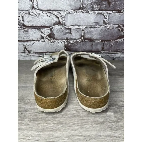 Birkenstock Arizona White Leather Strap Cork Slides Sandals Men Sz 44EU/11M US