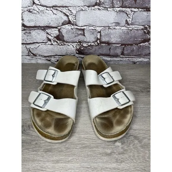 Birkenstock Arizona White Leather Strap Cork Slides Sandals Men Sz 44EU/11M US
