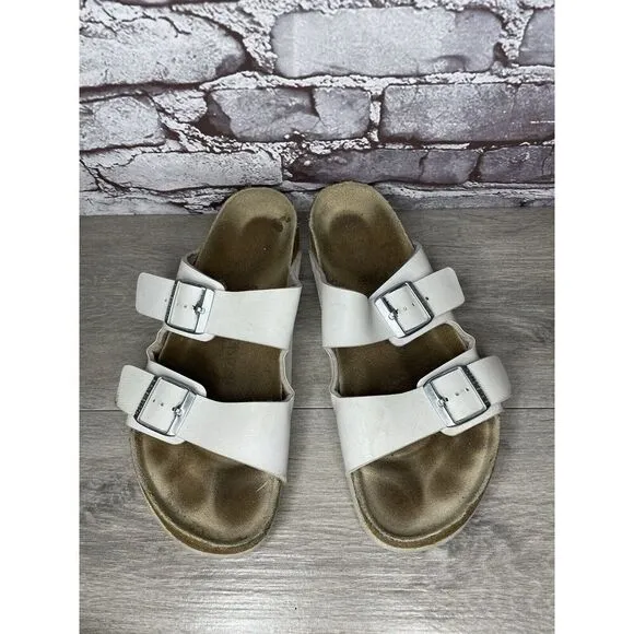 Birkenstock Arizona White Leather Strap Cork Slides Sandals Men Sz 44EU/11M US