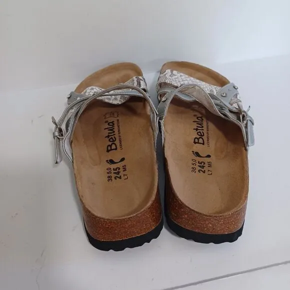 Birkenstock Betula Sandals Sz 7 Womens Silver Snake Print‎ Womens Casual Travel