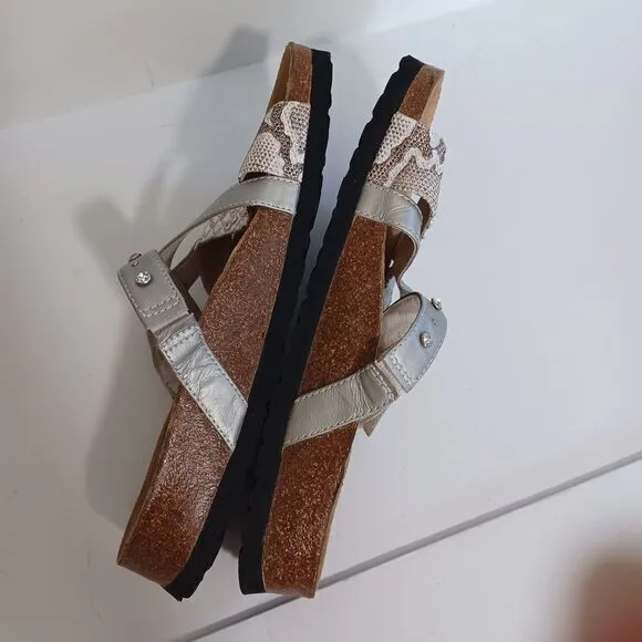 Birkenstock Betula Sandals Sz 7 Womens Silver Snake Print‎ Womens Casual Travel