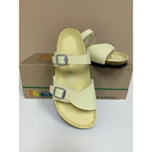 Birkenstock Birki’s  Aziza Yellow &amp; White Stripe 2 Strap Sandals US 5 EU 36