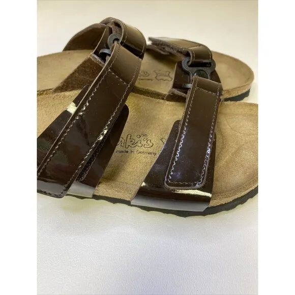 Birkenstock Birki’s Madura Brown Patent Leather Birko Flor Sandal US 5.5-6 EU 36