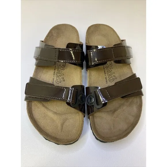 Birkenstock Birki’s Madura Brown Patent Leather Birko Flor Sandal US 5.5-6 EU 36
