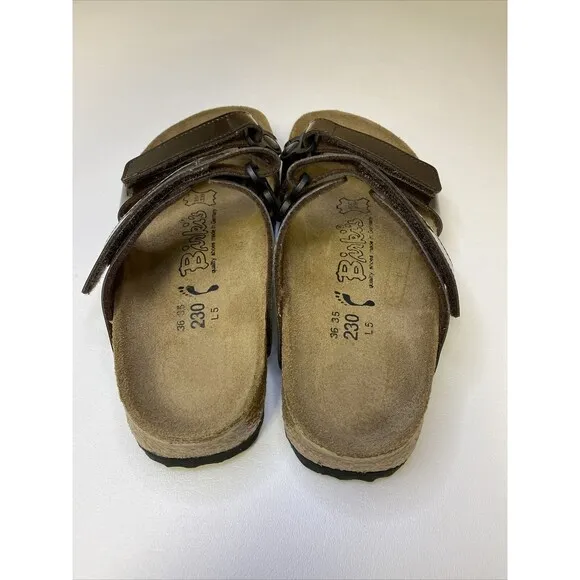 Birkenstock Birki’s Madura Brown Patent Leather Birko Flor Sandal US 5.5-6 EU 36