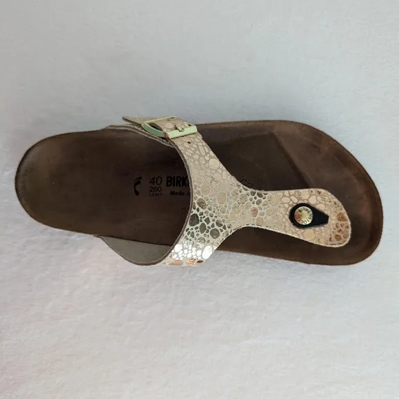 Birkenstock Birko-Flor Gizeh Sandals Narrow Fit Metallic Copper EU40 9-95 EUC