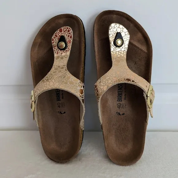 Birkenstock Birko-Flor Gizeh Sandals Narrow Fit Metallic Copper EU40 9-95 EUC