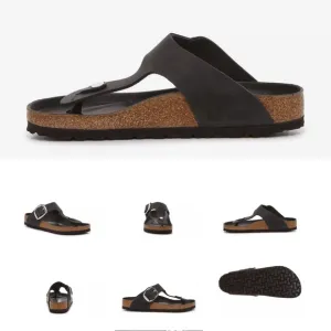 Birkenstock Black Sandals with Cork Footbed and Adjustable Buckle