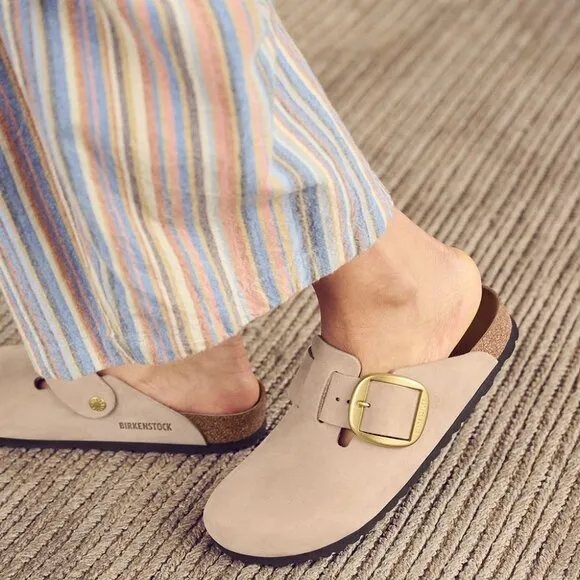 Birkenstock Boston Big Buckle‎ Sandcastle Nub Leather Clog Sandals Size 7/37 NWB