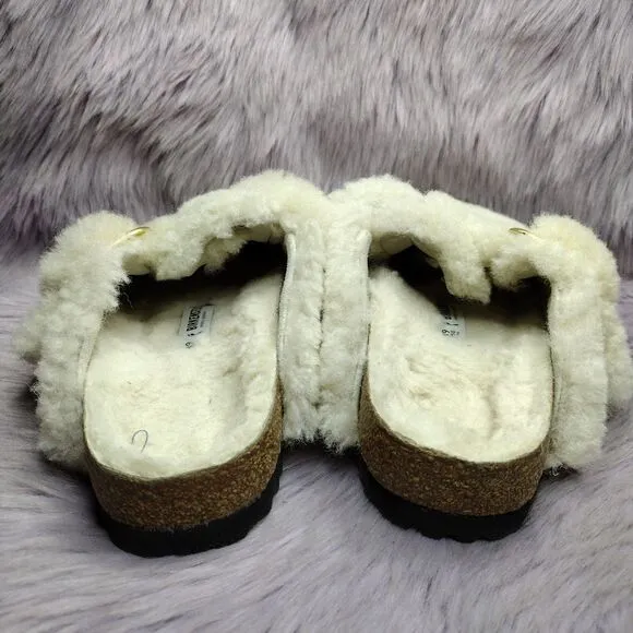 Birkenstock Boston Big Buckle Teddy Rivet Logo OS Women's Size 8 Ivory Eggshell