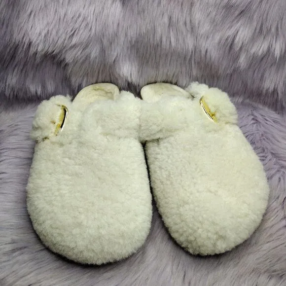 Birkenstock Boston Big Buckle Teddy Rivet Logo OS Women's Size 8 Ivory Eggshell