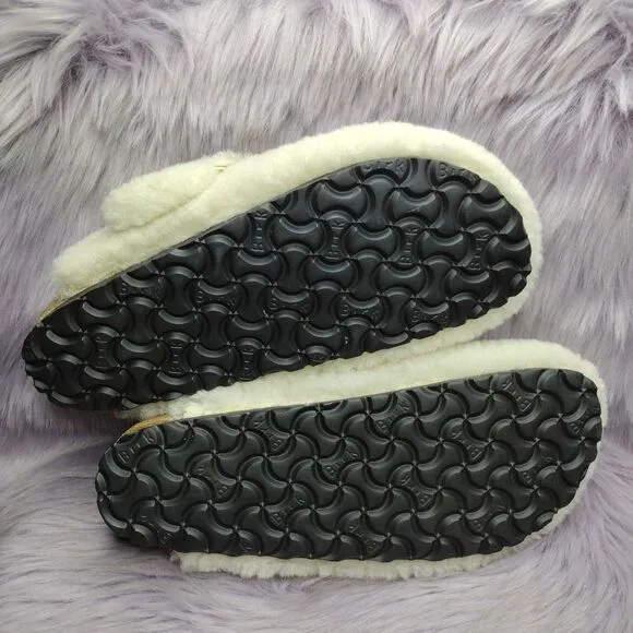 Birkenstock Boston Big Buckle Teddy Rivet Logo OS Women's Size 8 Ivory Eggshell