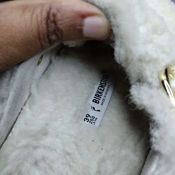 Birkenstock Boston Big Buckle Teddy Rivet Logo OS Women's Size 8 Ivory Eggshell