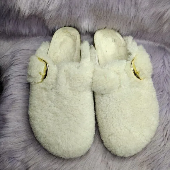 Birkenstock Boston Big Buckle Teddy Rivet Logo OS Women's Size 8 Ivory Eggshell