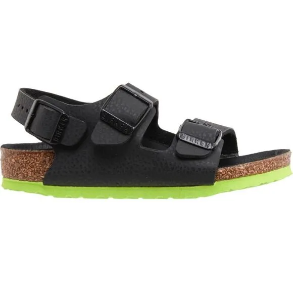 Birkenstock Boys Black Green Birko-Flor Milano Sandals Size 25 (Size 7-7.5) NEW