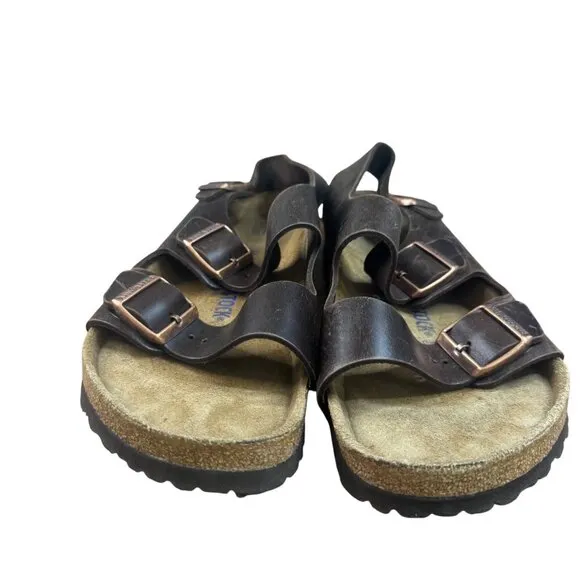 Birkenstock Brown Leather Milano  Sandals With Adjustable Straps For Men Size 11