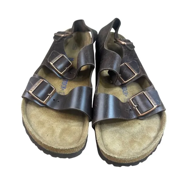 Birkenstock Brown Leather Milano  Sandals With Adjustable Straps For Men Size 11
