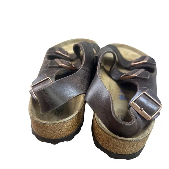 Birkenstock Brown Leather Milano  Sandals With Adjustable Straps For Men Size 11